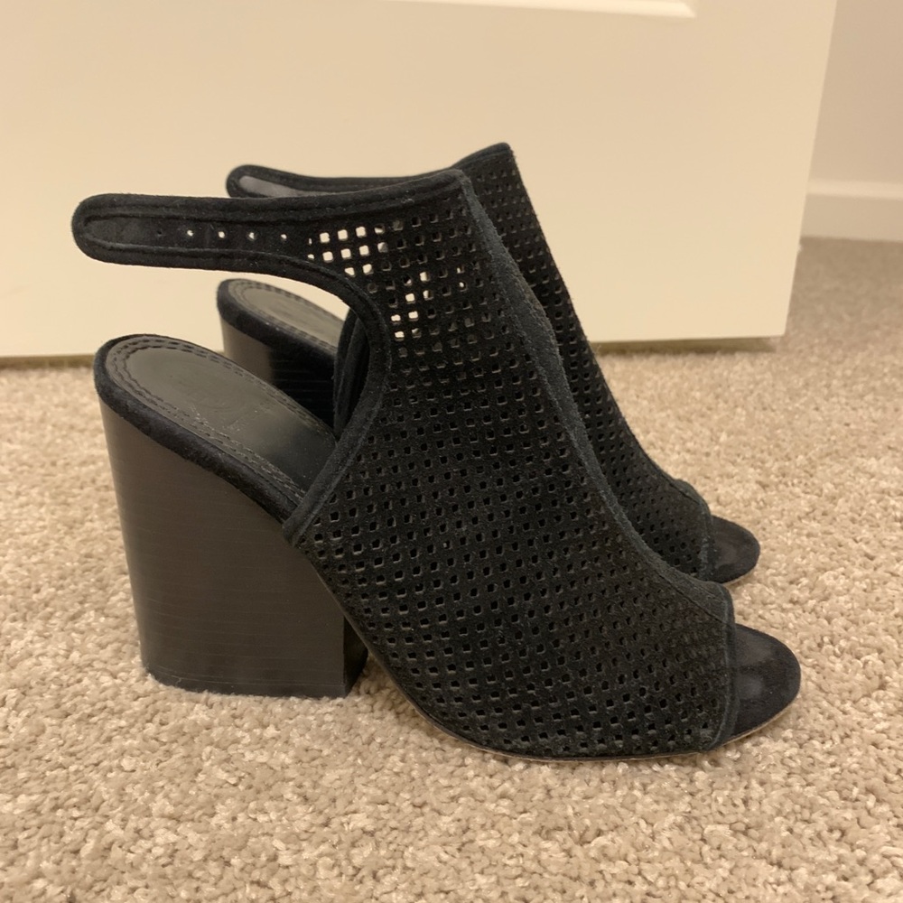 Tory Burch Women’s Jesse Black Perforated Sued Peep Toe Booties